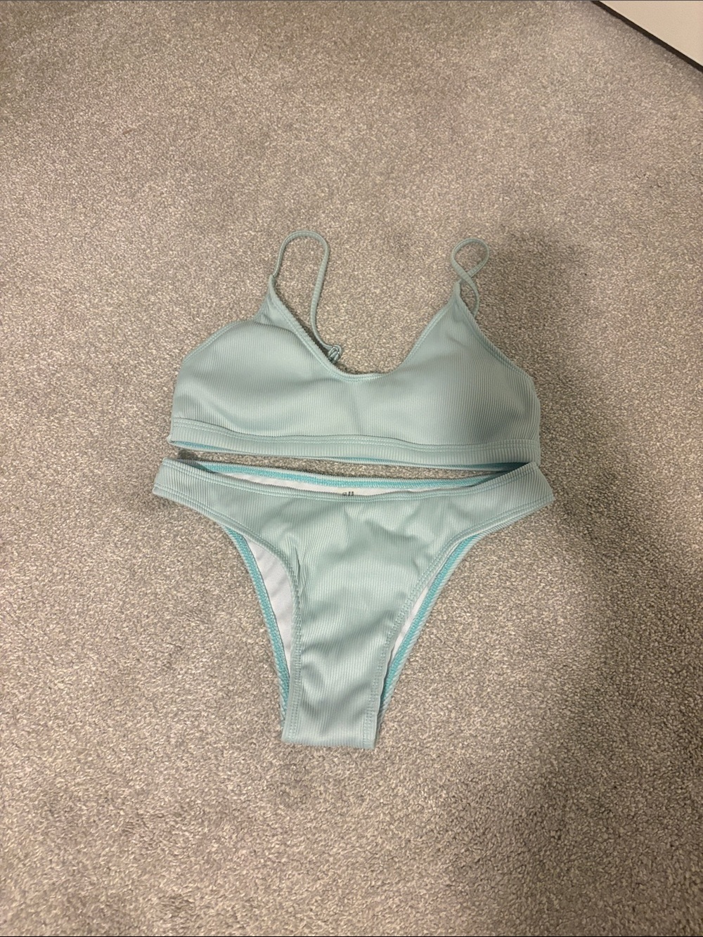 SHEIN Light Aqua Ribbed Bikini Set